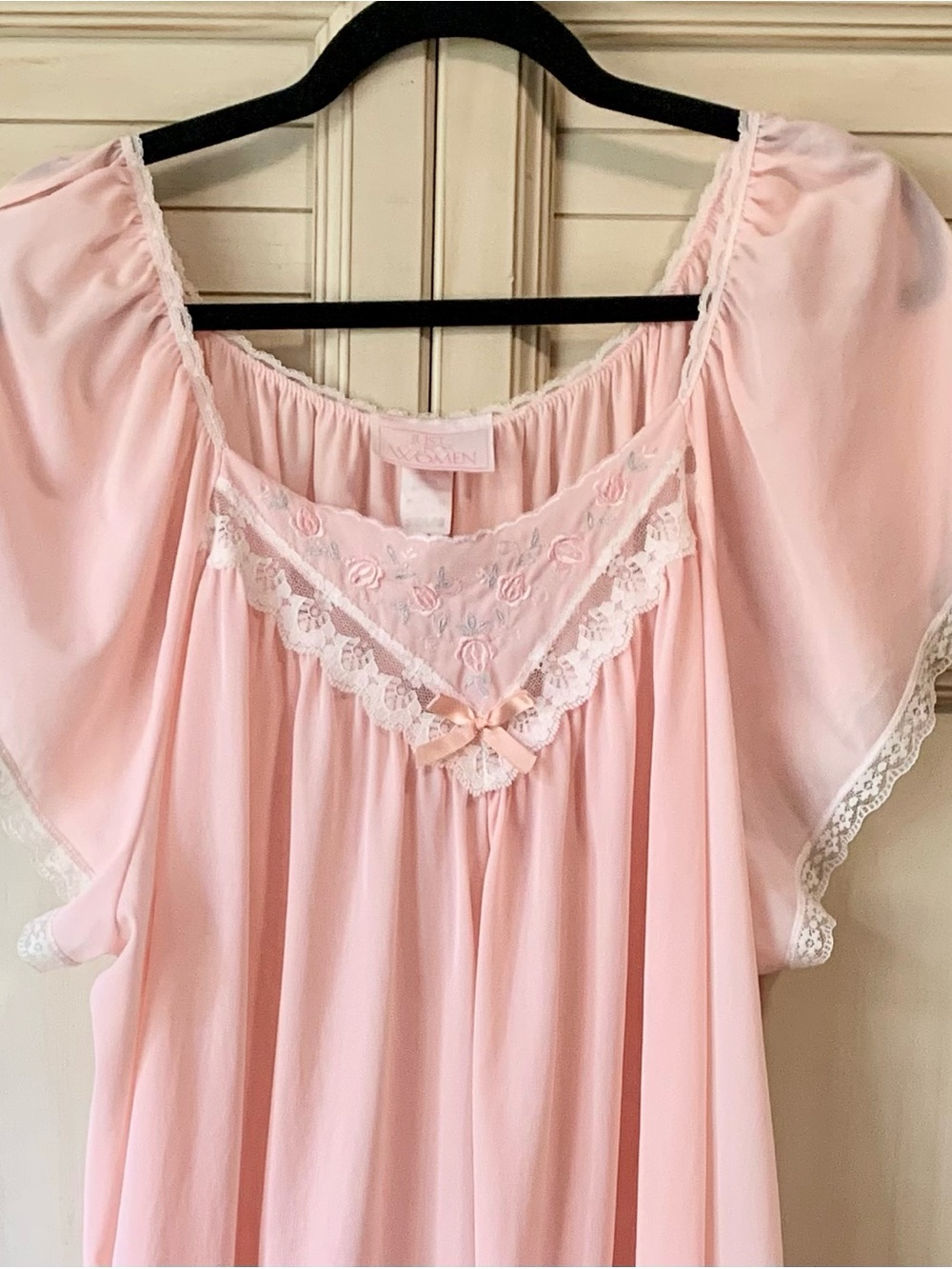 Vintage Women’s Pink Floral Nightgown With Lace Medium Coquette Fairy